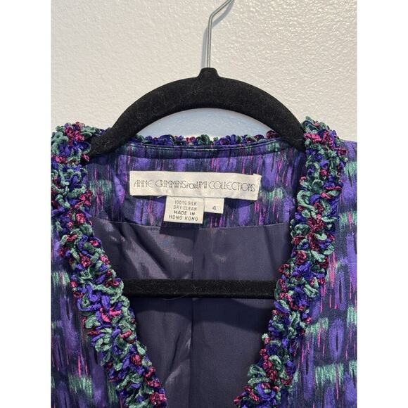 Vintage Anne Crimmins UMI Collections Size 4 100% Silk Blazer Artsy Shaggy Trim - Picture 8 of 11